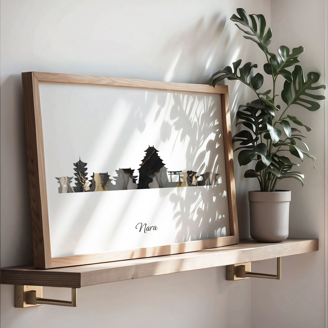 Nara Japan Black Gold Marble Skyline Silhouette Cityscape Poster - Image 3