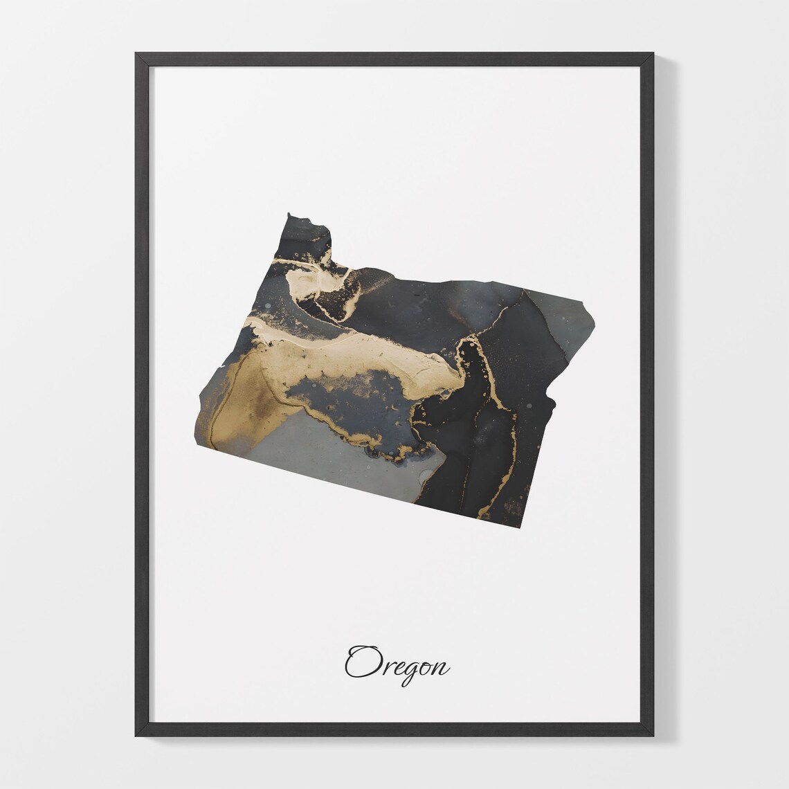 Oregon Black And Gold Marble Map Minimalist Elegant Art Poster