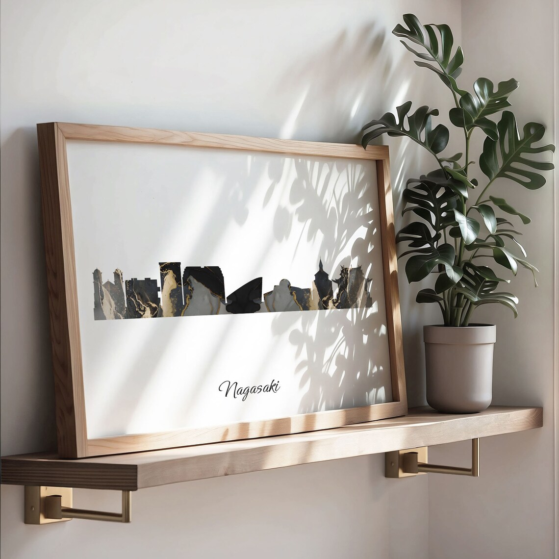 Nagasaki Japan Black Gold Marble Skyline Silhouette Cityscape Poster - Image 3