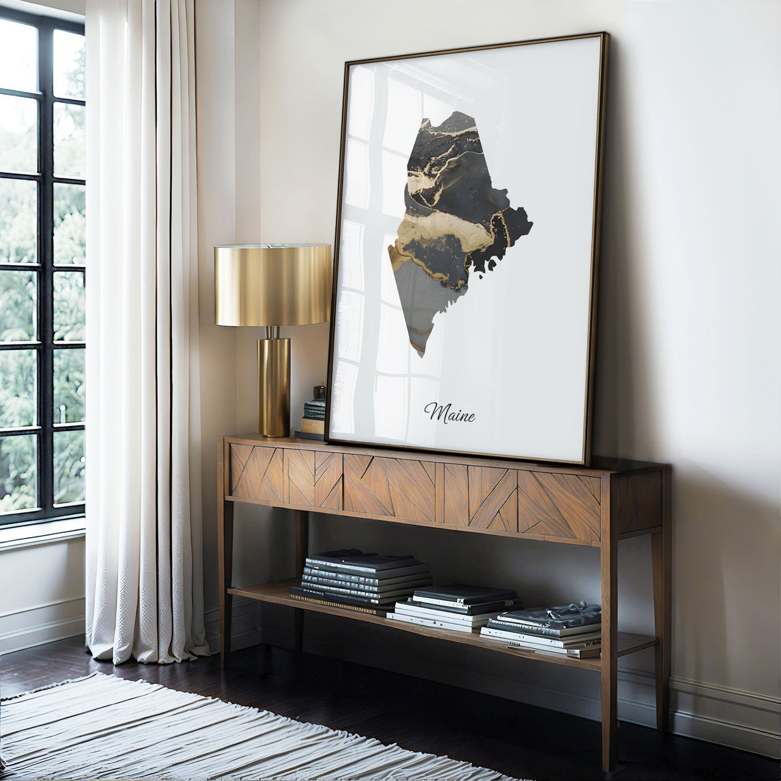 Maine Black And Gold Marble Map Minimalist Elegant Art Poster - Image 4