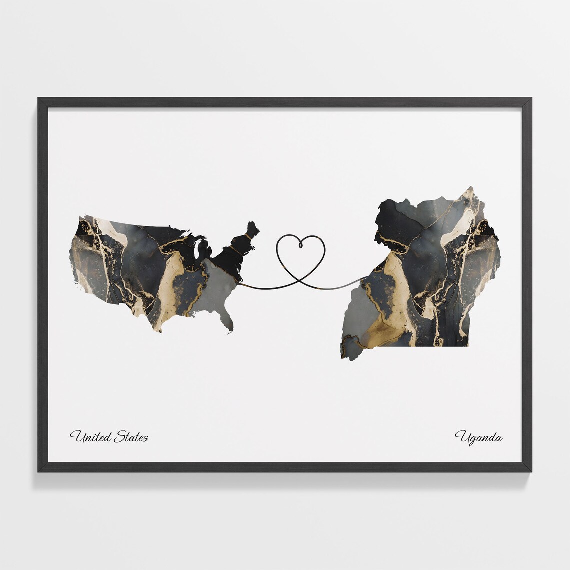 USA to Uganda Map Poster, Travel Wall Art