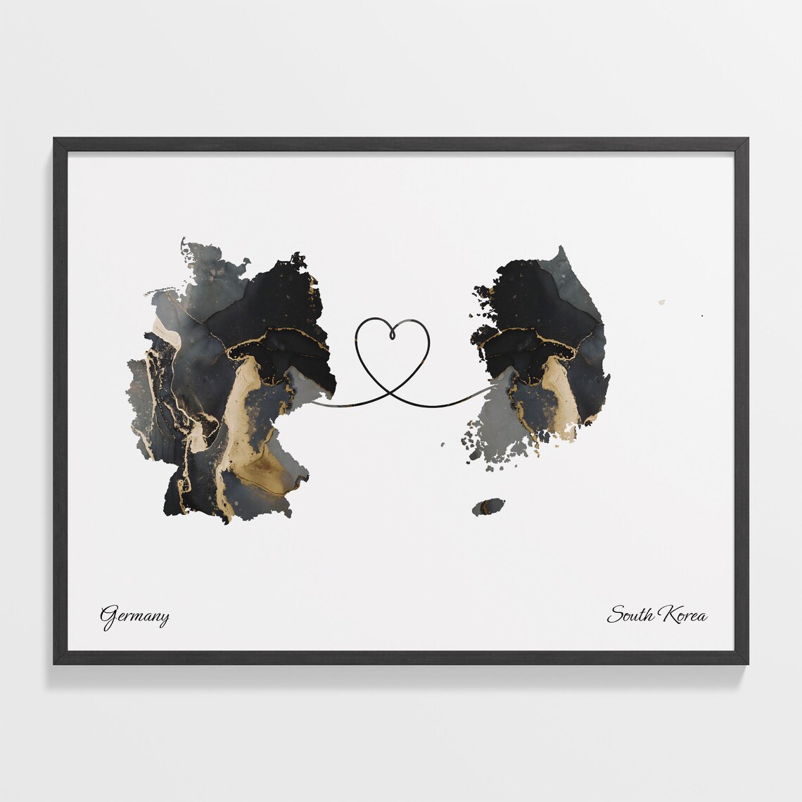 Germany South Korea Love Heart Marble Map Long Distance Poster