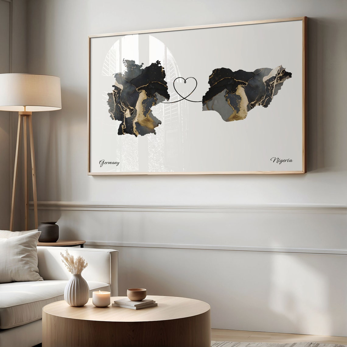 Germany and Nigeria Marble Heart Map Long Distance Love Poster - Image 2