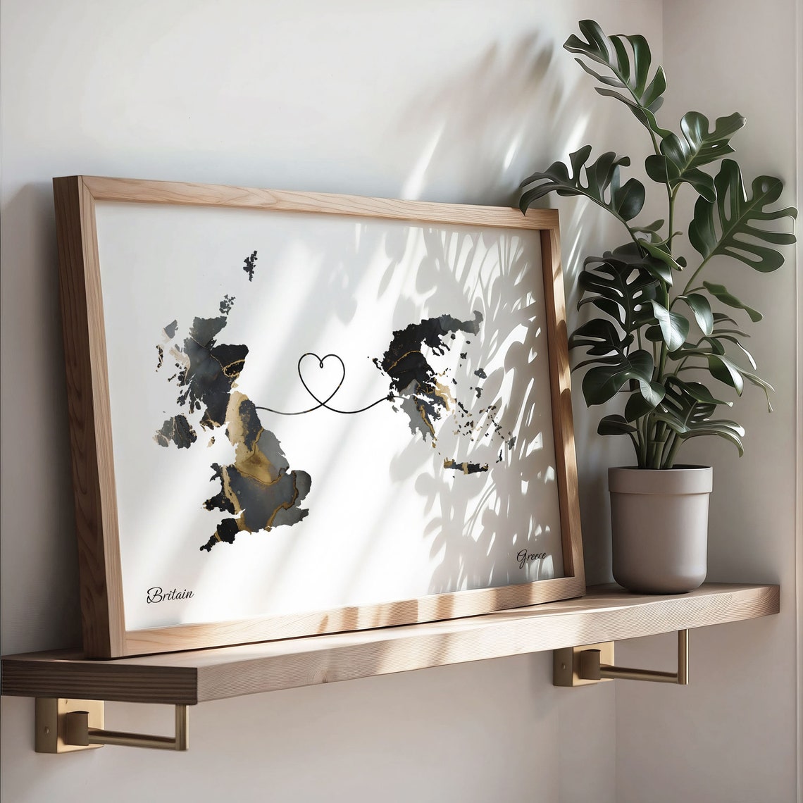 Britain to Greece Marble Map with Heart Long Distance Love Poster - Image 3