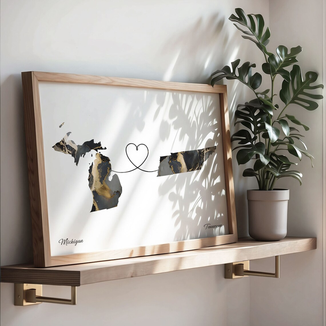 Michigan to Tennessee Marble Map with Heart Long Distance Love Poster - Image 3