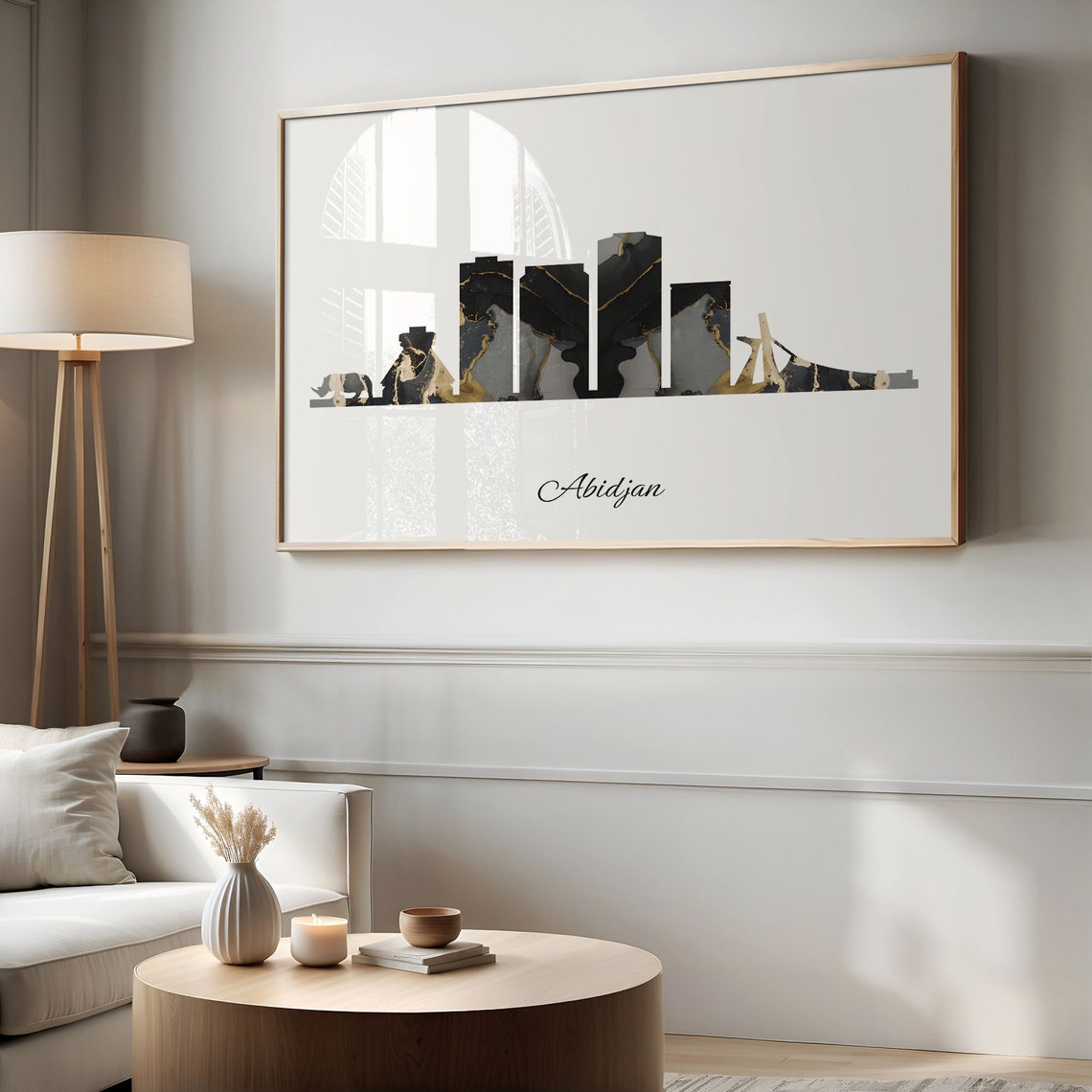 Abidjan Skyline Minimalist Black Gold Marble Cityscape Art Poster - Image 2