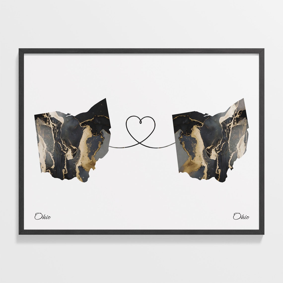 Ohio to Ohio Two State Long Distance Heart Marble Map Poster