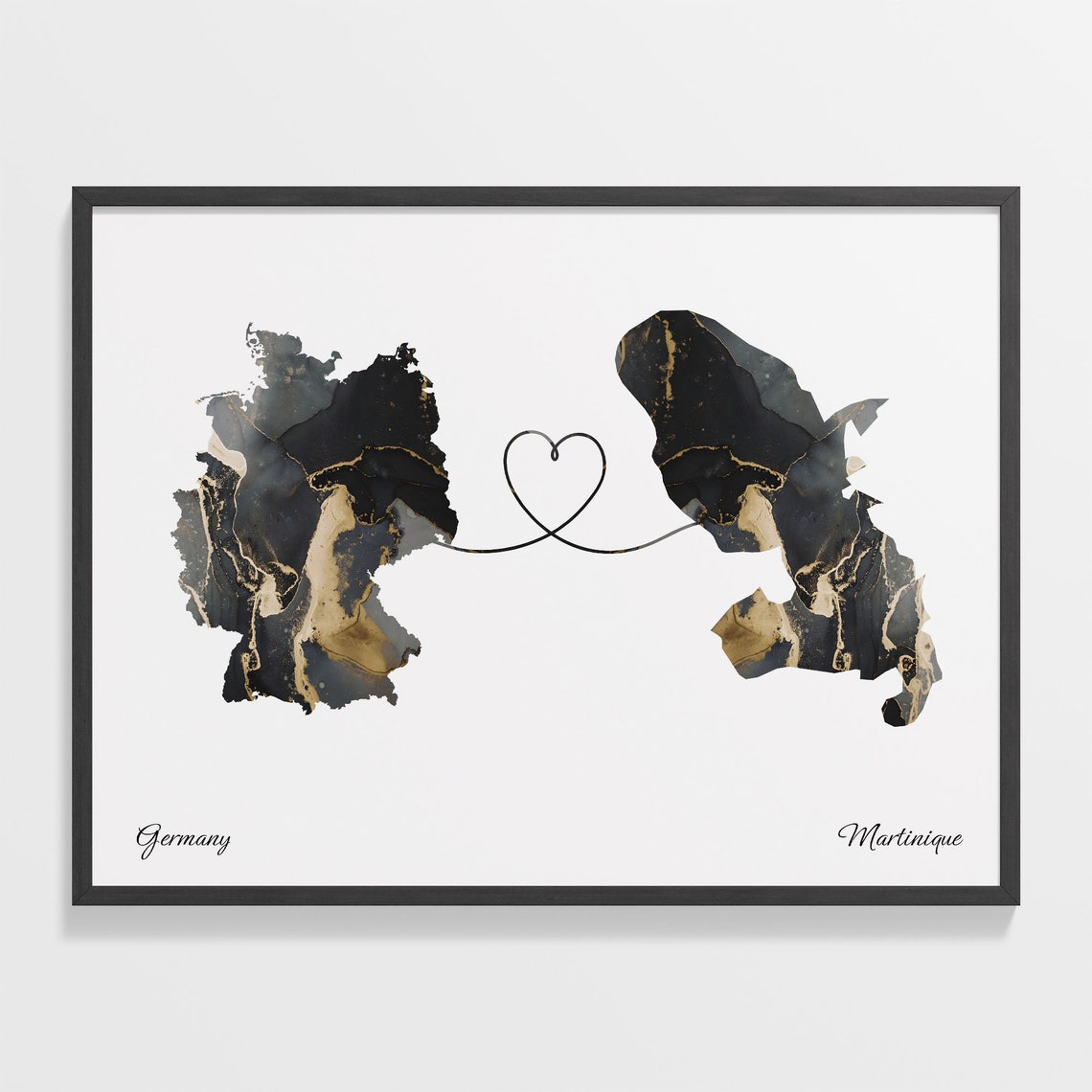 Germany and Martinique Two Countries Black Gold Marble Map Poster