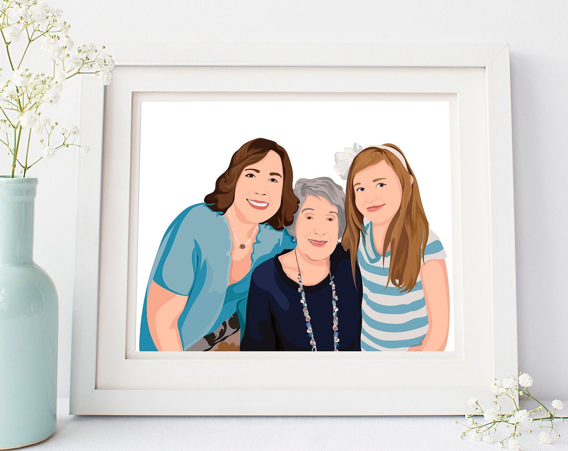 Three Generations Family Portrait Custom Cartoon Illustration Poster - Image 5