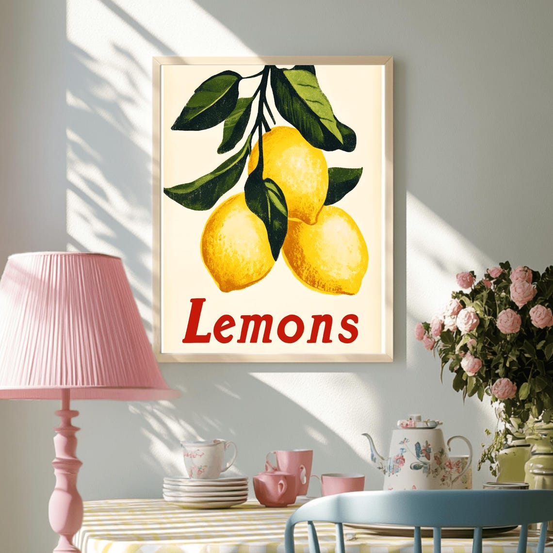 Bright Retro Lemon Branch Fruit Market Summer Kitchen Poster - Image 3