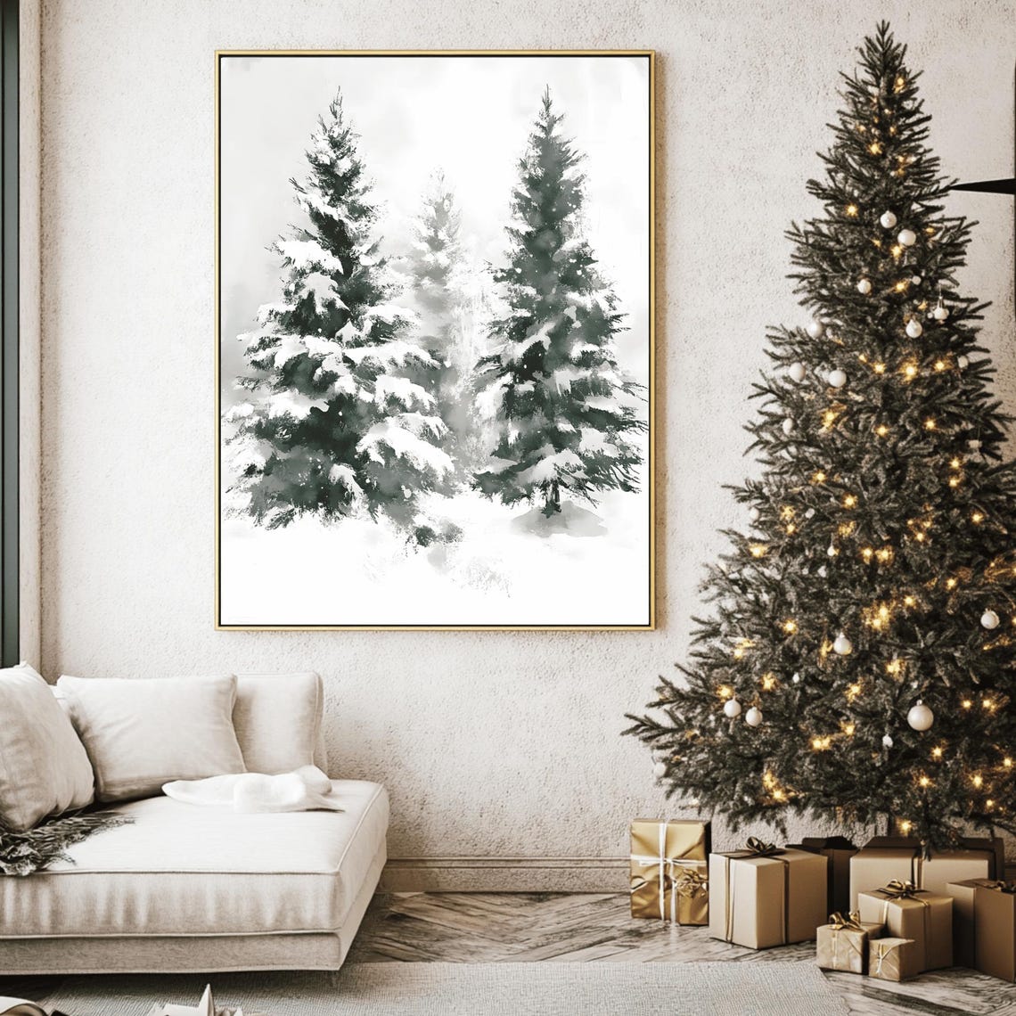 Snowy Watercolor Pine Forest Misty Serene Winter Trees Poster - Image 2