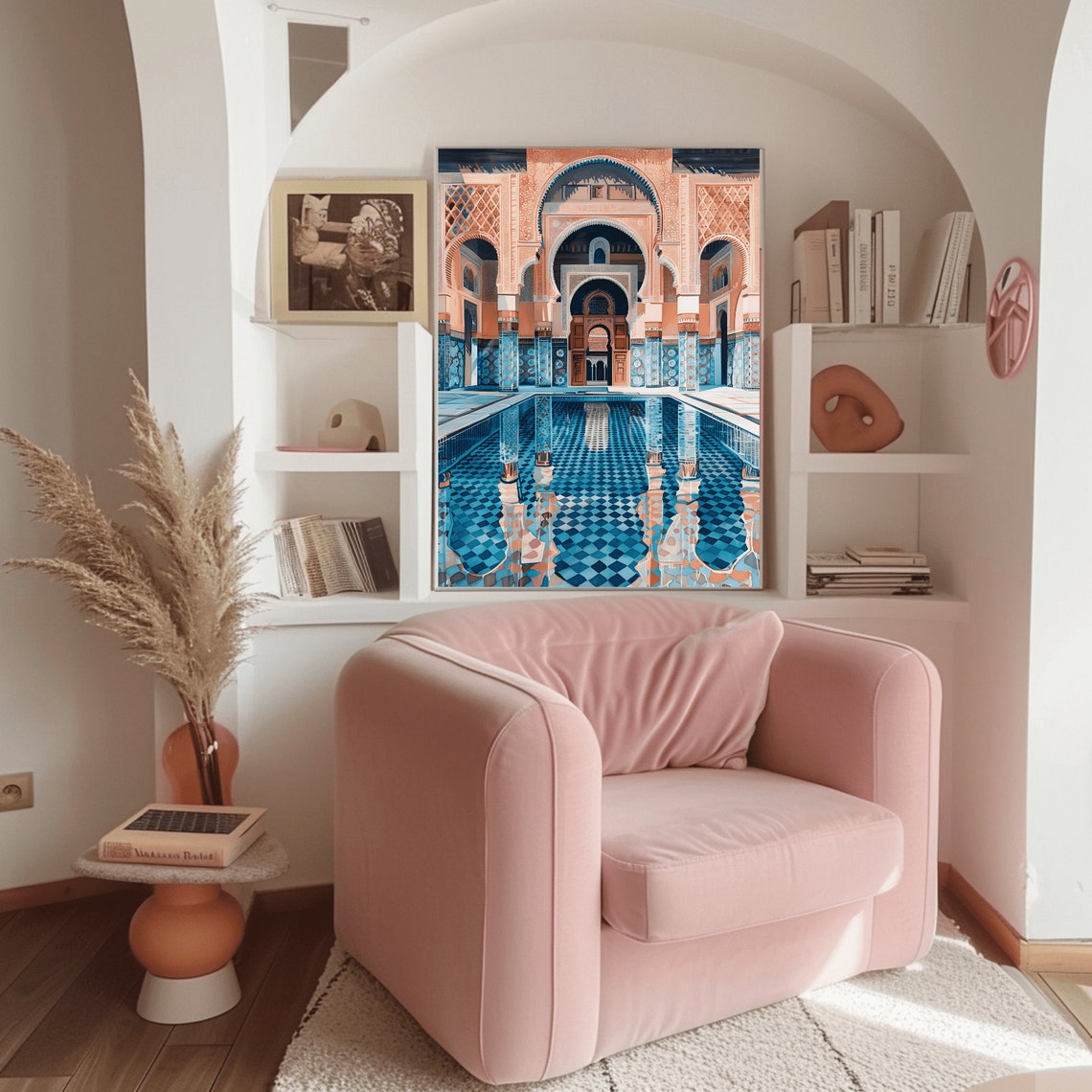 Marrakech Moroccan Riad Courtyard Blue Tile Pool Arches Poster - Image 3