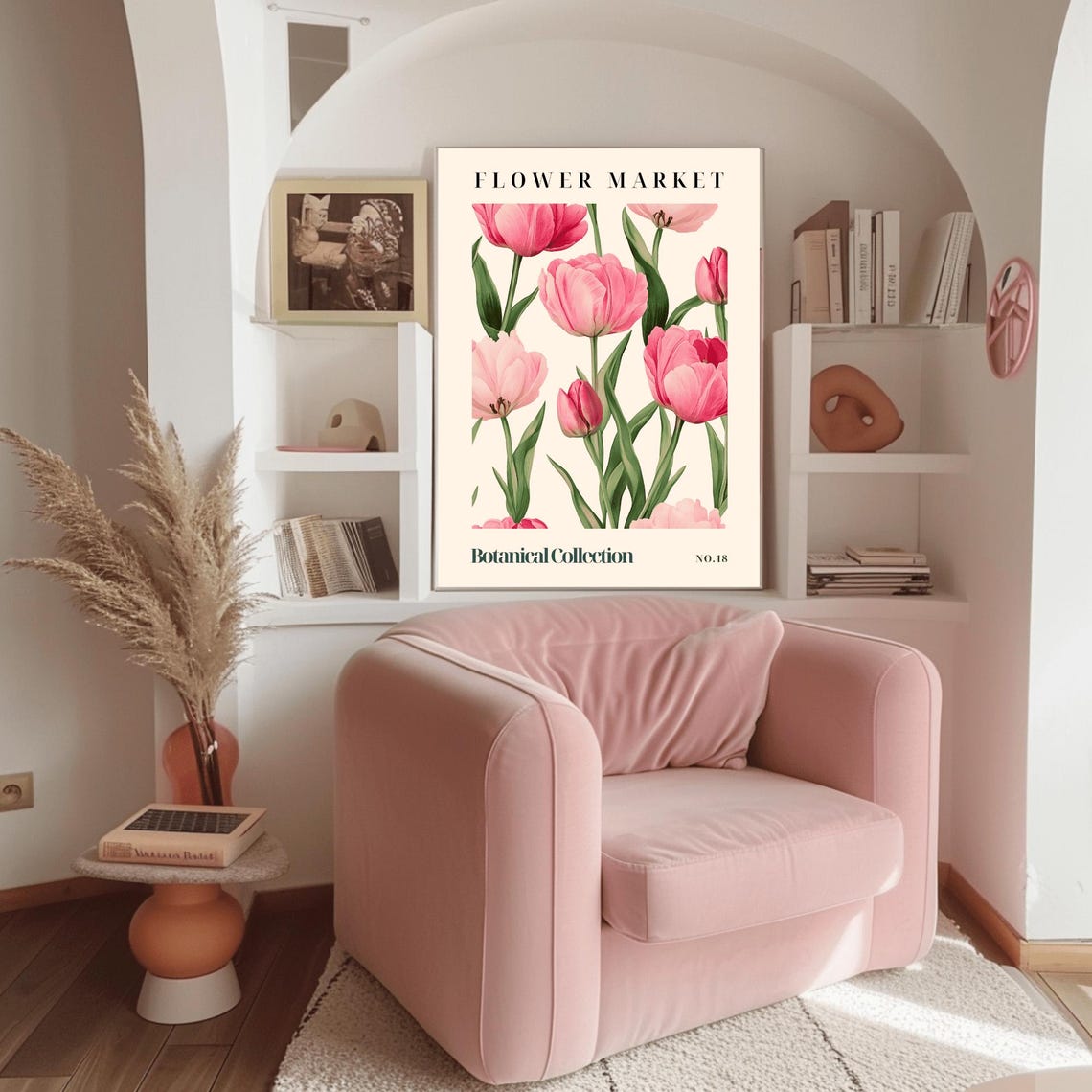 Flower Market Pink Peony Tulips Watercolor Spring Botanical Poster - Image 3