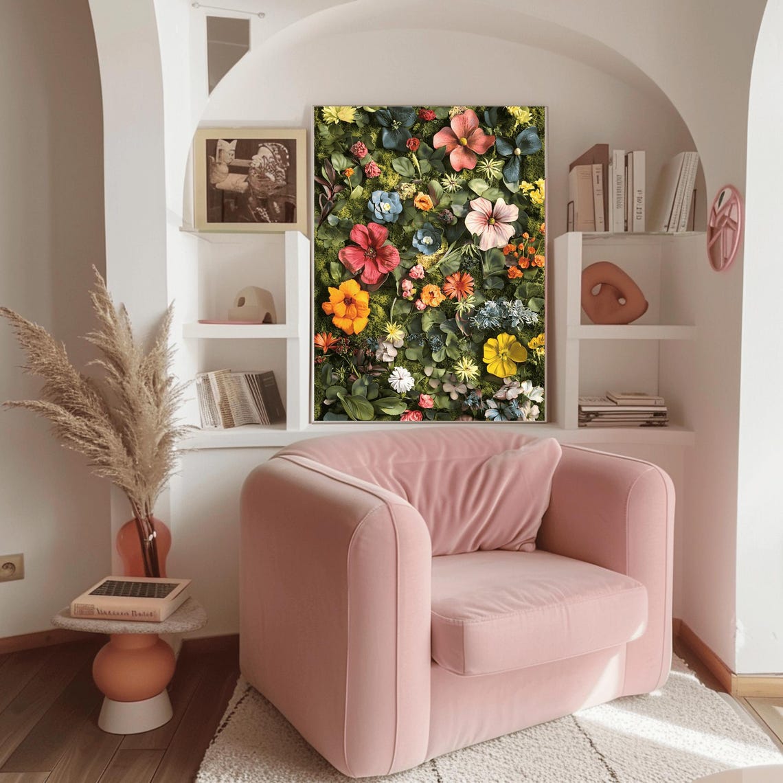 Maximalist Rainbow Wildflowers on Green Moss Garden Wall Poster - Image 3