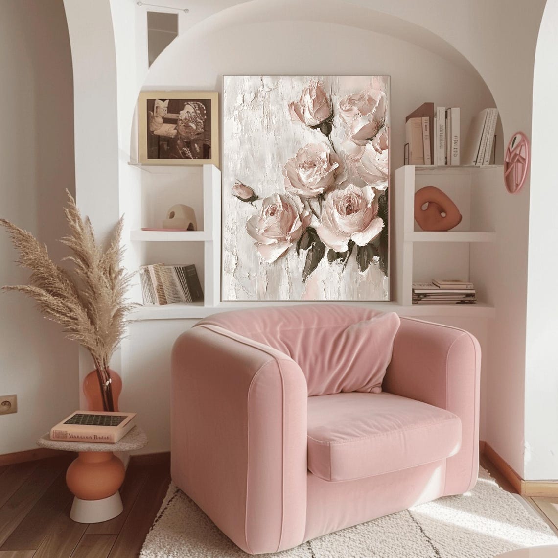 Blush Pink Roses Textured Impasto Oil Painting Romantic Poster - Image 3