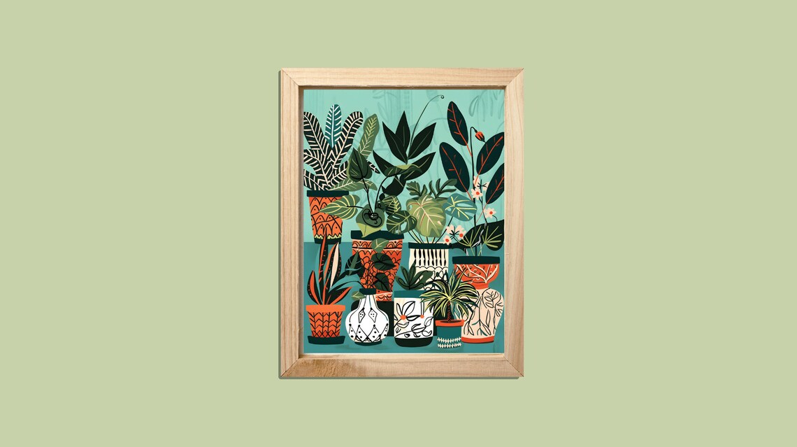Teal Turquoise Botanical Plant Pots Boho Art Print - Image 3