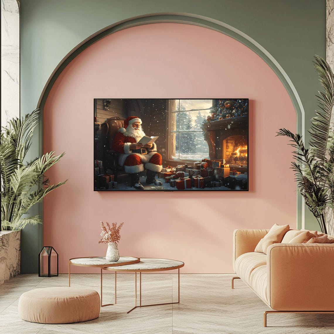 Santa Reading Christmas Letters By Crackling Fireplace Poster - Image 2