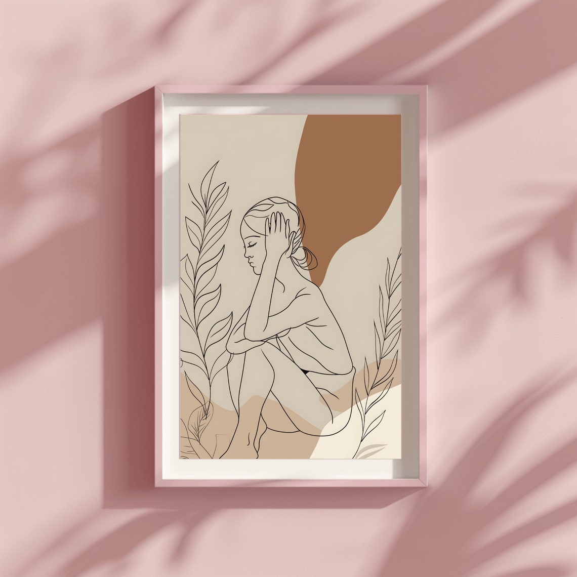 Beige Line Art Seated Woman Botanical Minimalist Figure Poster - Image 3
