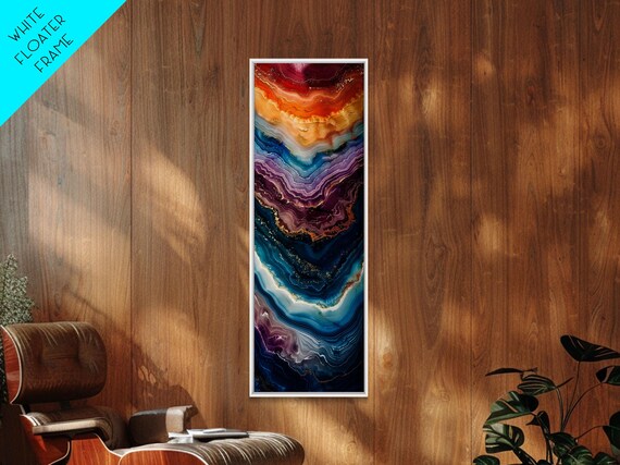Multicolor Layered Geode Art Framed Print Midcentury Modern Skinny Art Tall Wall Art For Living Room Or Bedroom Decor