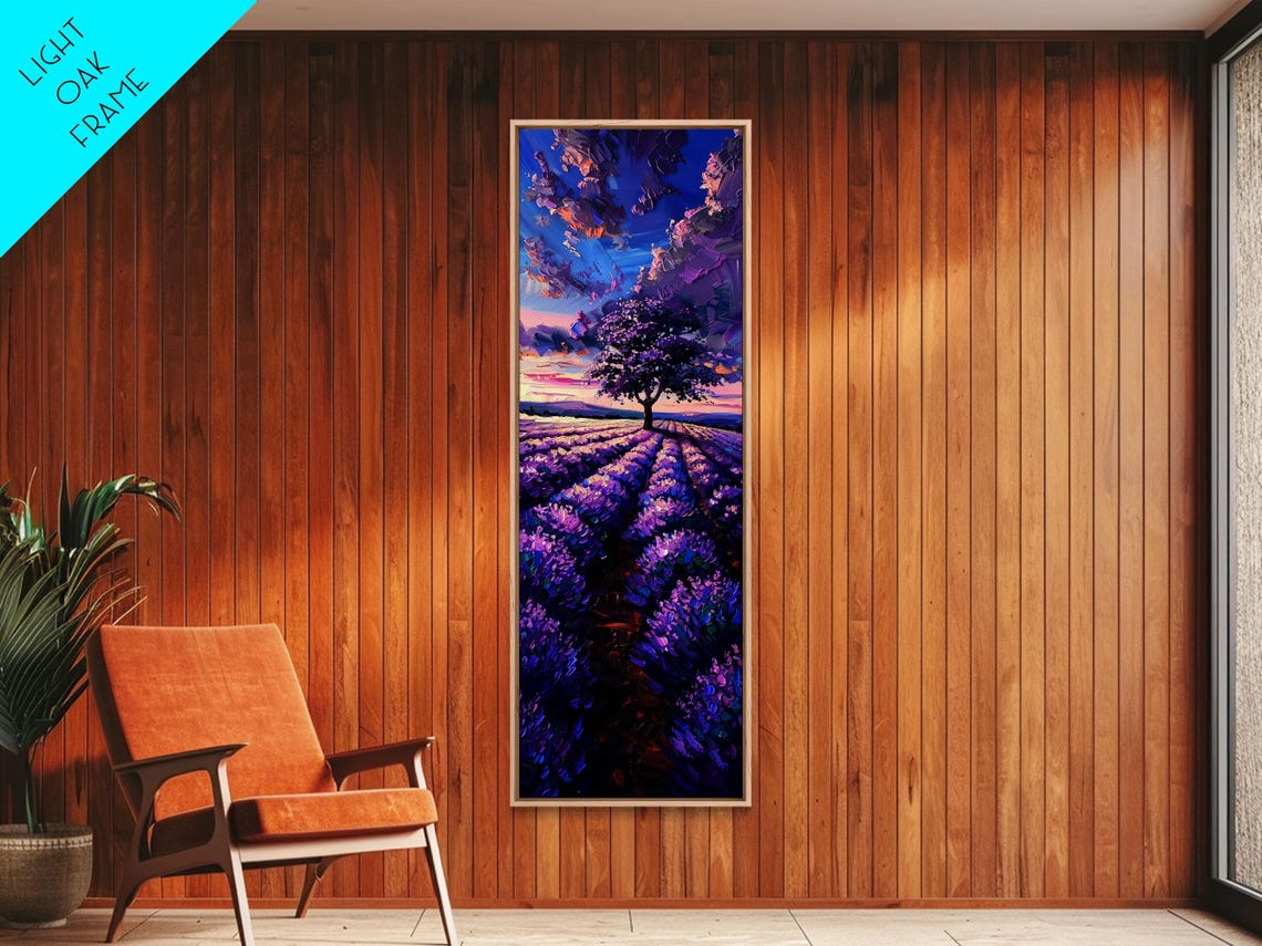 Lavender Field Purple Tree Dramatic Sunset Sky Floral Landscape Poster - Image 2