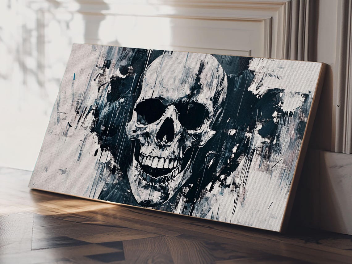 Black And White Skull Grunge Drips Bold Gothic Wall Art Print Poster - Image 3