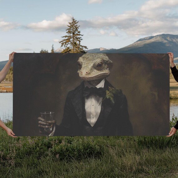 Victorian Gecko Businessman Tuxedo Whiskey Portrait Funny Animal Poster