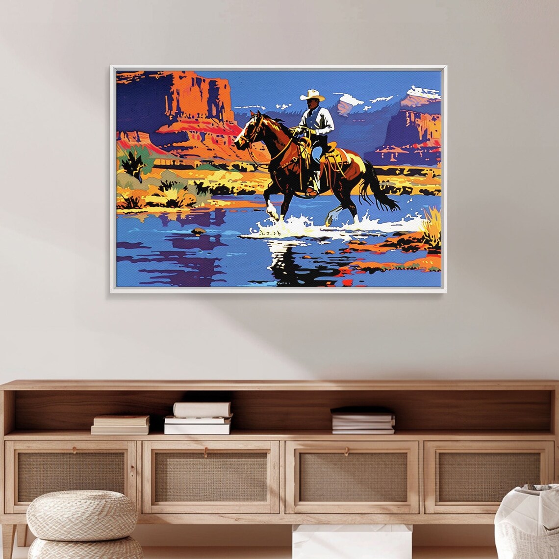 Cowboy Crossing Desert River Red Rock Canyon Pop Art Western Poster - Image 5