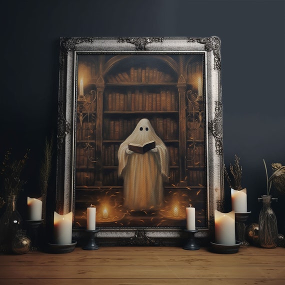 Spooky Ghost Reading A Book, Cute Halloween Art Print