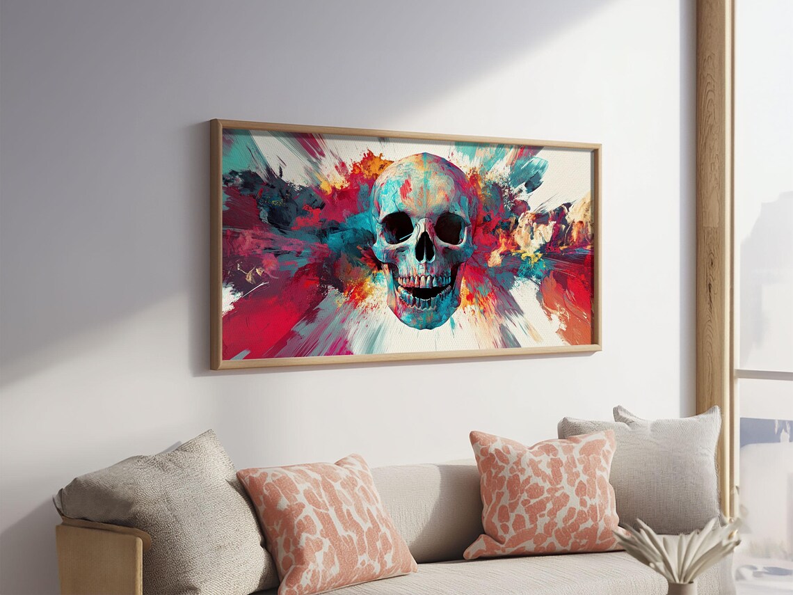 Abstract Skull Art Framed Print Moody Colorful Halloween Wall Decor Unique Living Room Art Vibrant Therapy Art Gift Idea