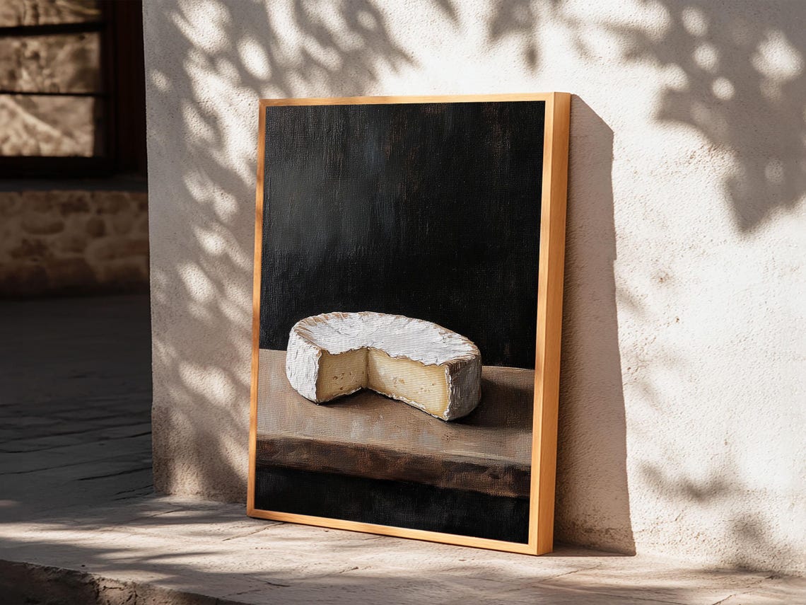 Wheel of Brie Cheese With Cut Wedge Moody Still Life Kitchen Poster - Image 5
