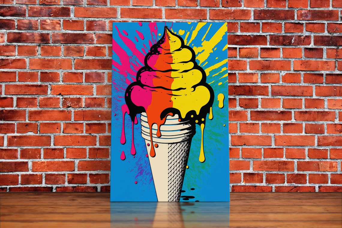 Melting Neon Ice Cream Soft Serve Dripping Graffiti Wall Art Poster