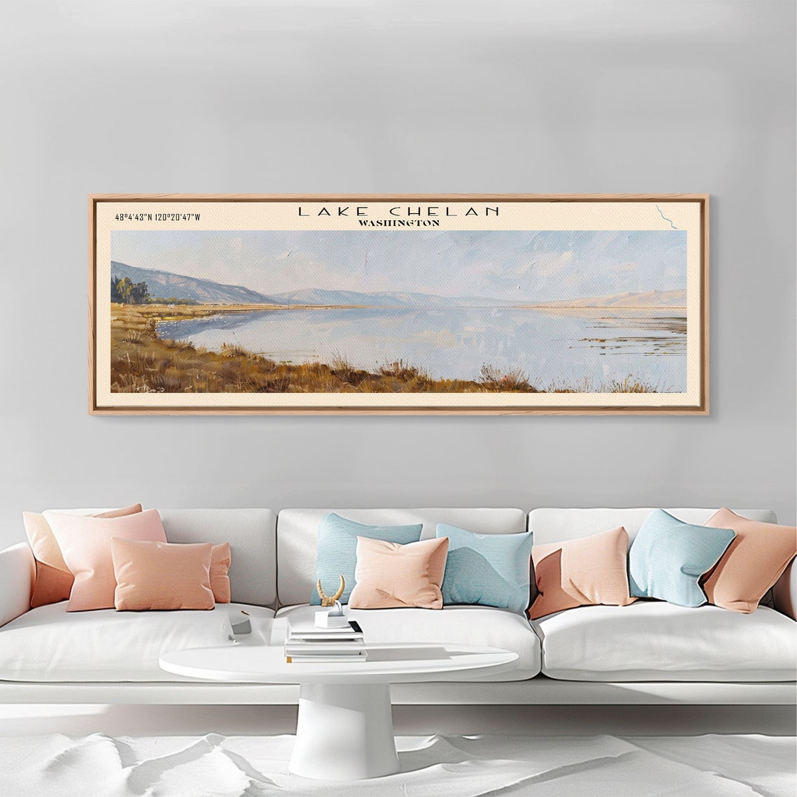 Lake Chelan Washington Grassy Shoreline Calm Waters Travel Poster - Image 2