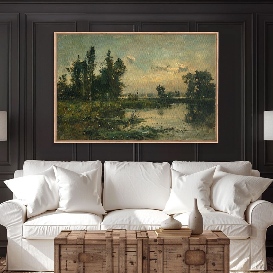 Golden Hour Pond Woodland Reflections Vintage Landscape Poster