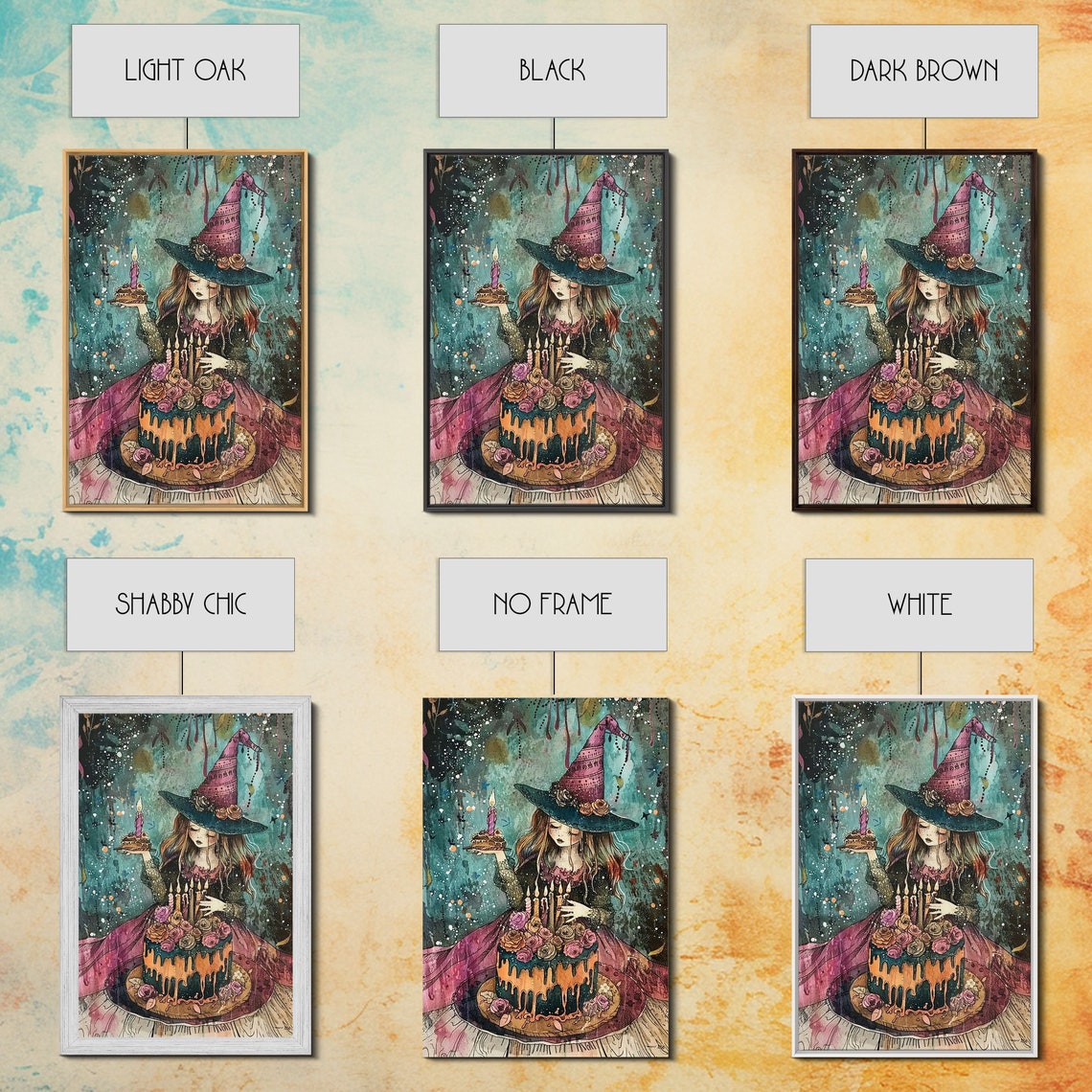 Witch Birthday Party Cake Candles Cute Whimsical Watercolor Poster - Image 3