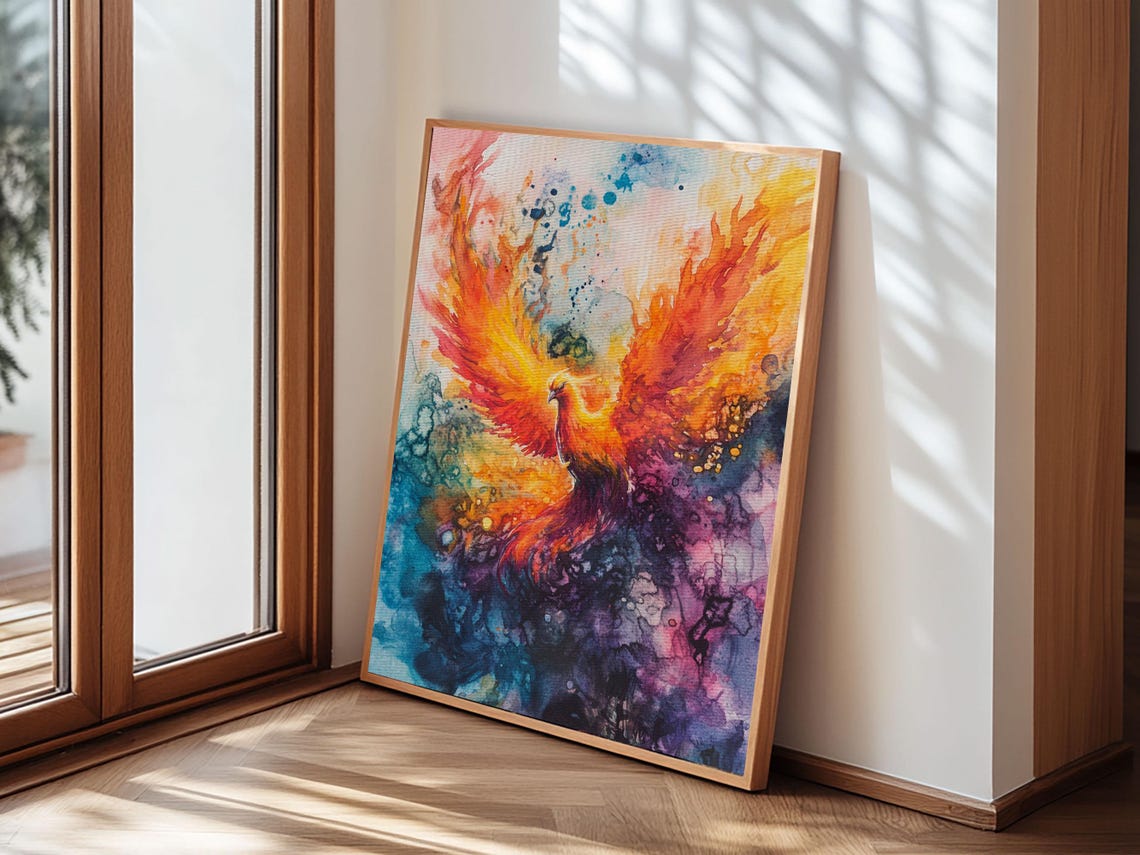 Rising Phoenix Firebird Colorful Watercolor Fantasy Bird Print - Image 6
