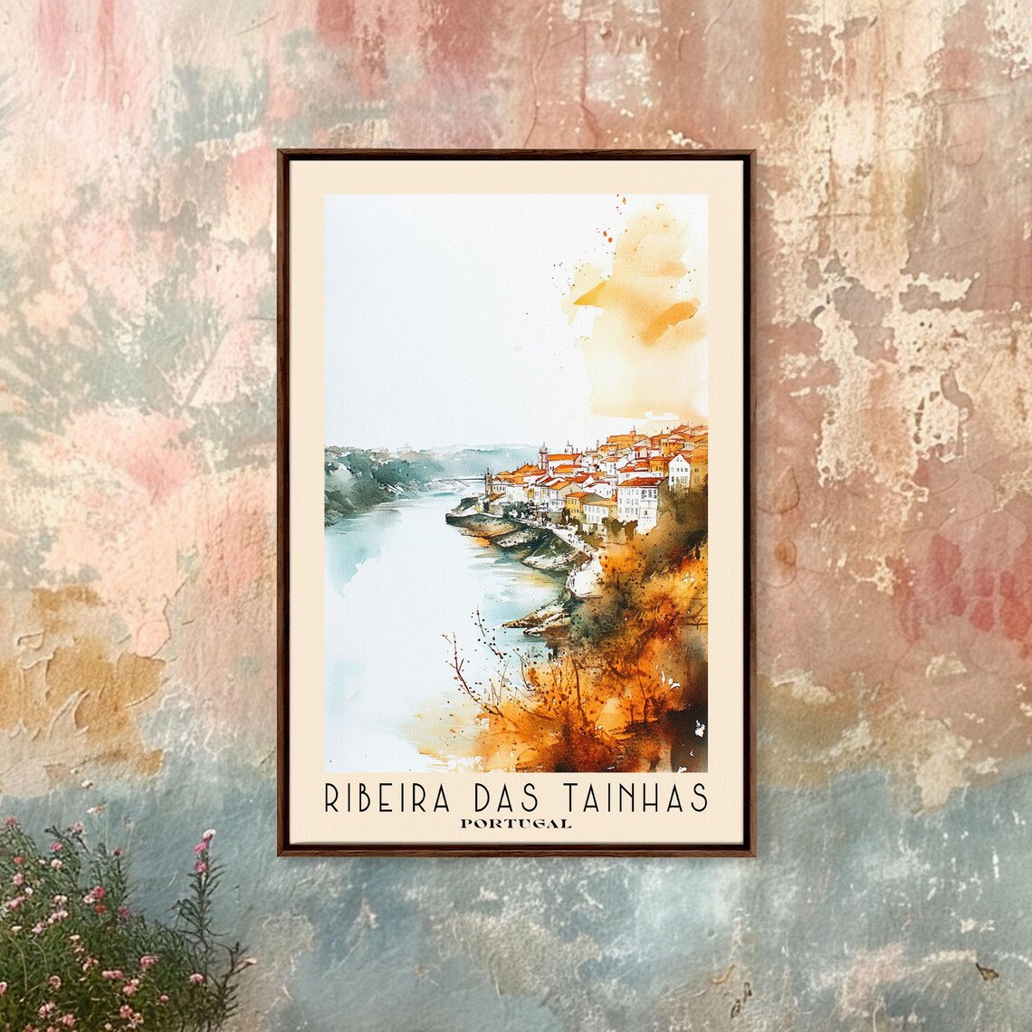 Ribeira Das Tainhas Portugal Riverside Old Town Watercolor Travel Poster - Image 3