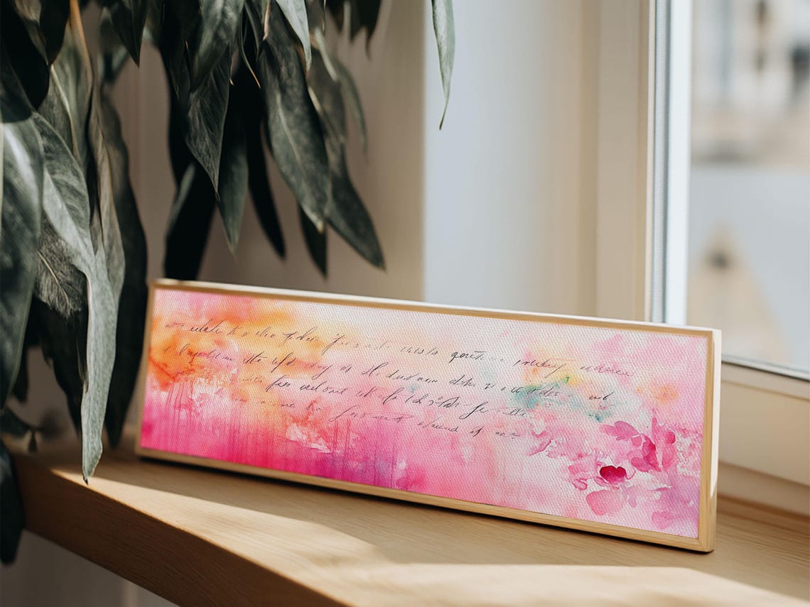Abstract Script Print Pink Orange Wall Art Light Pastel Decor Modern Bedroom Artistic Boho Minimalist Horizontal Art - Image 2