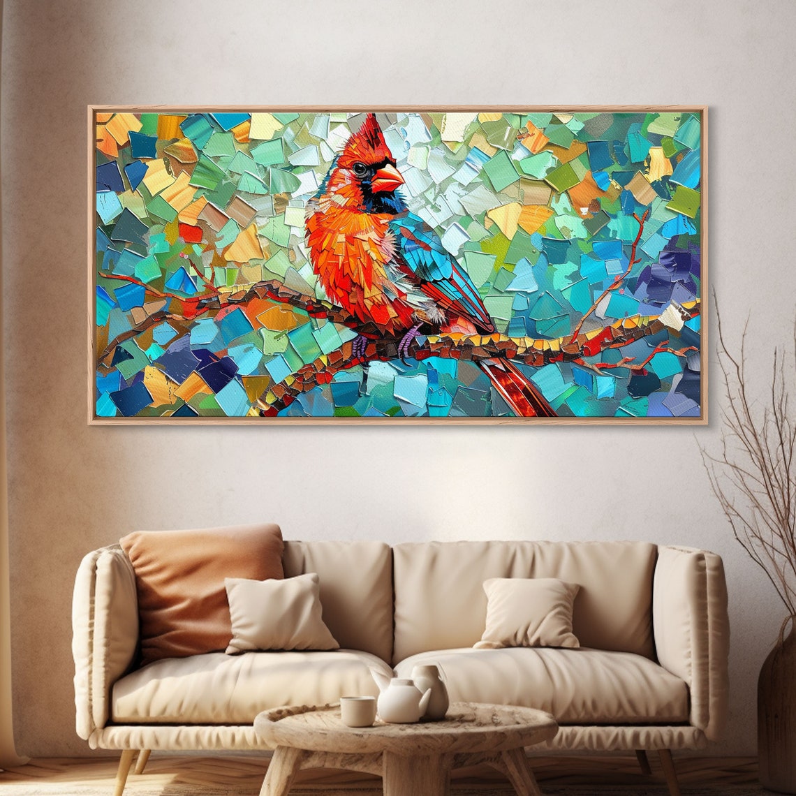 Mosaic Cardinal Red Bird Colorful Tile Background Impressionist Poster - Image 4