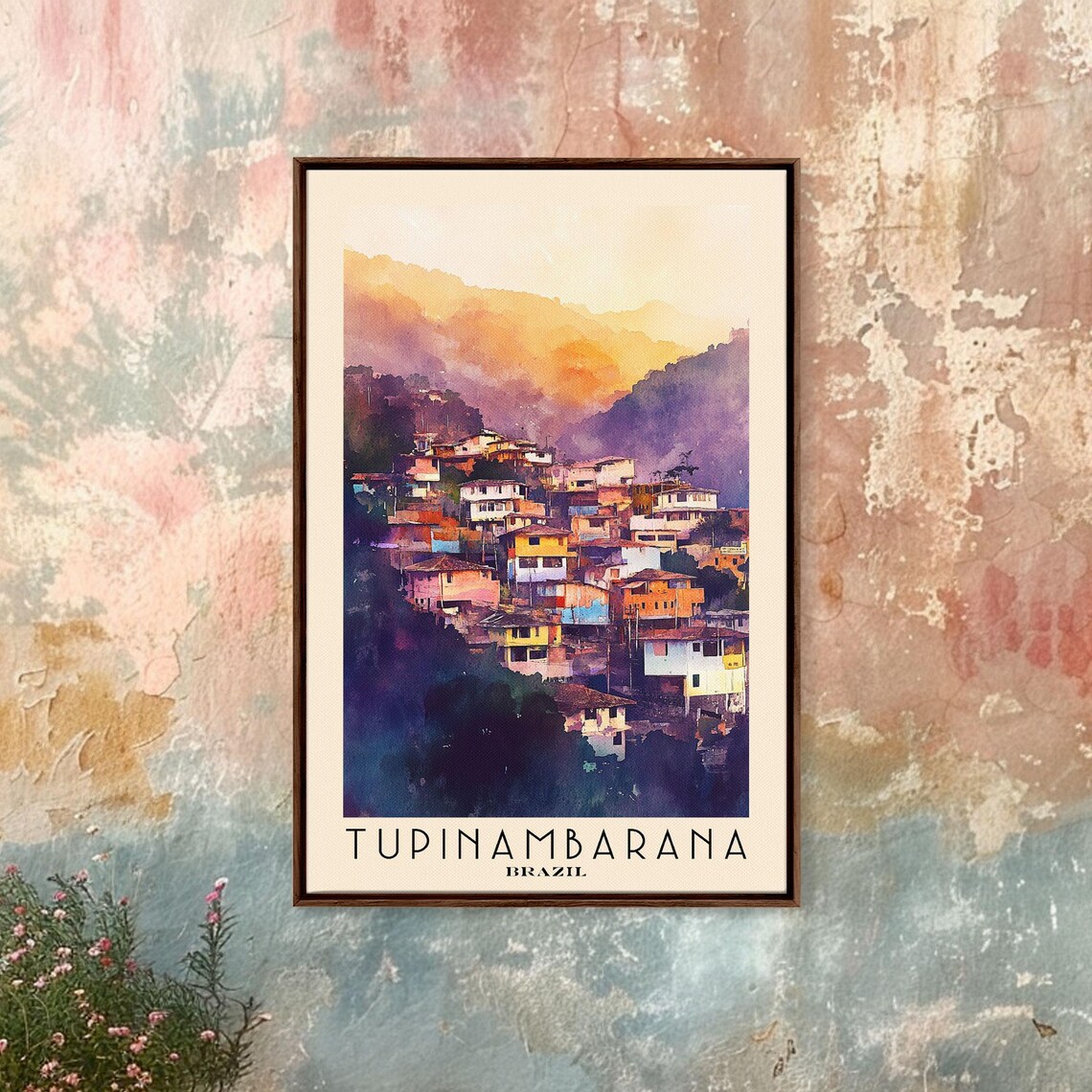 Tupinambarana Brazil Colorful Hillside Town Sunset Watercolor Poster - Image 4