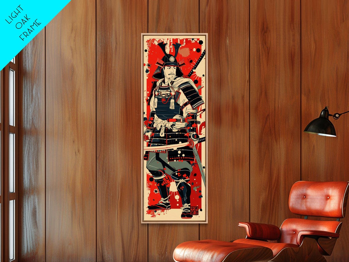 Japanese Samurai Warrior Armor Red Background Bold Art Poster - Image 4