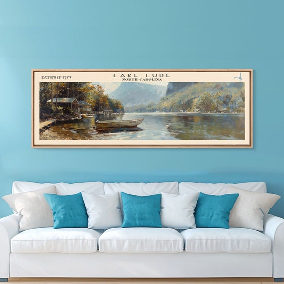 Lake Lure North Carolina Framed Print Lake House Decor Panoramic Wall Art Travel Poster Peaceful Lakeside Painting Boho Art