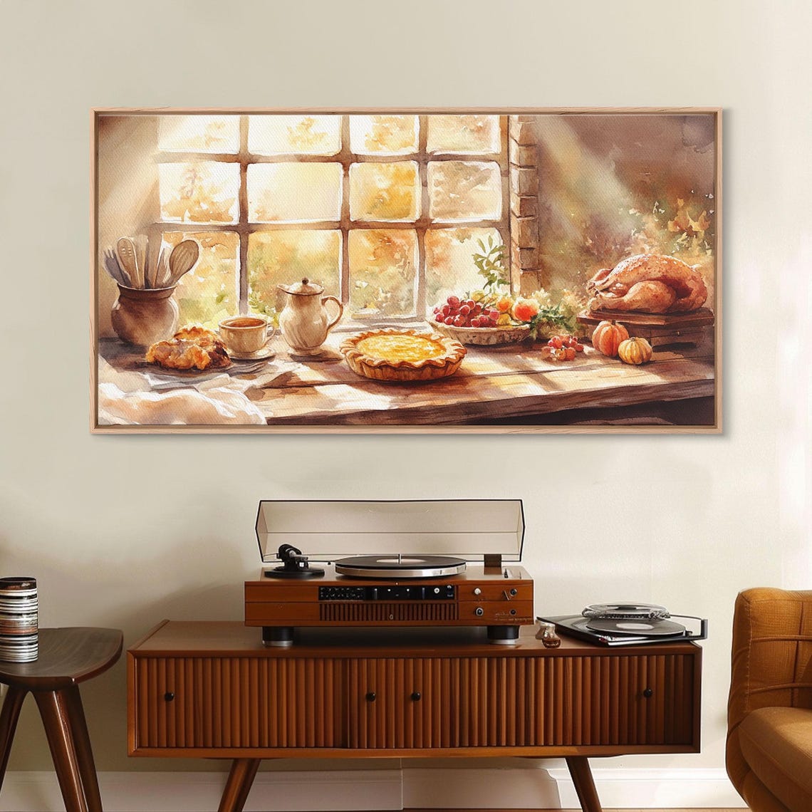 Thanksgiving Harvest Table Pumpkin Pie Turkey Window Art Print - Image 2