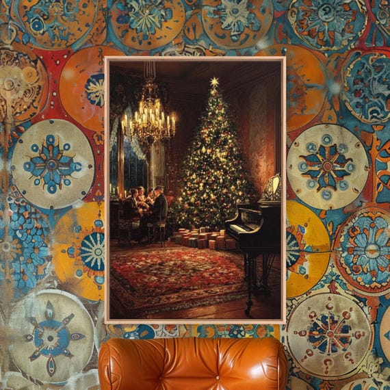 Vintage Victorian Christmas Tree, Holiday Art Print