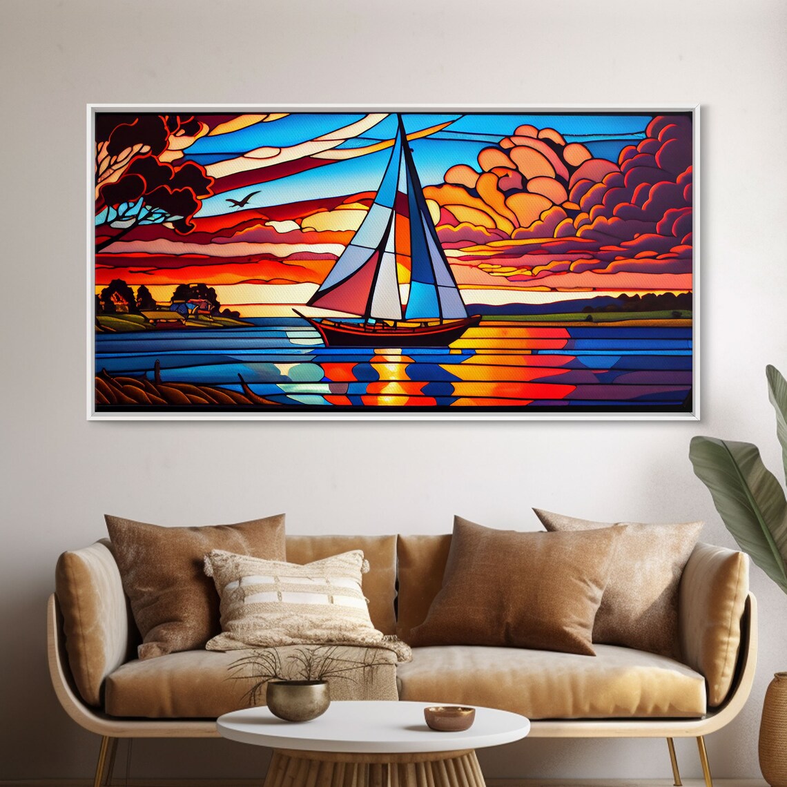 Stained Glass Art Deco Sail Boat, Nautical Art Print - Image 6