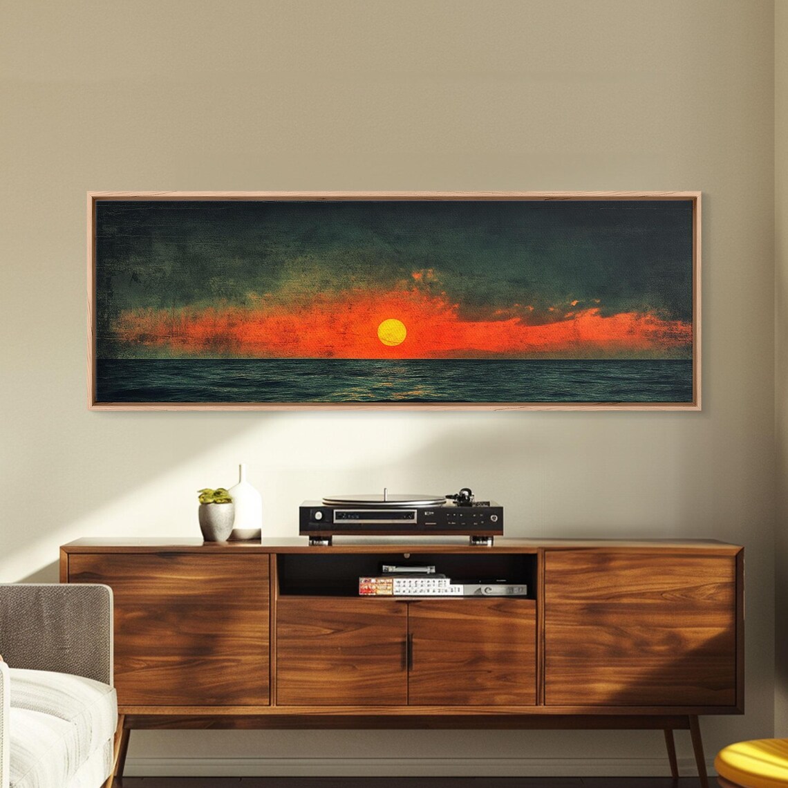 Fading Fire Sunrise Panoramic Ocean Fiery Clouds Yellow Sun Dark Sky Print - Image 2