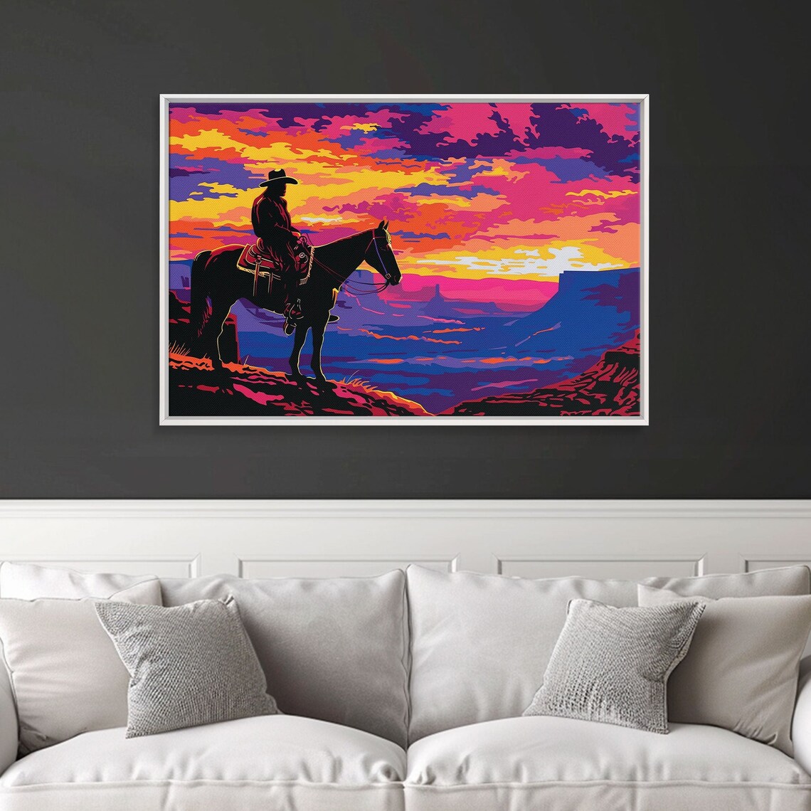 Wild West Cowboy Sunset Pop Art Silhouette Horse Canyon Vista Poster - Image 5