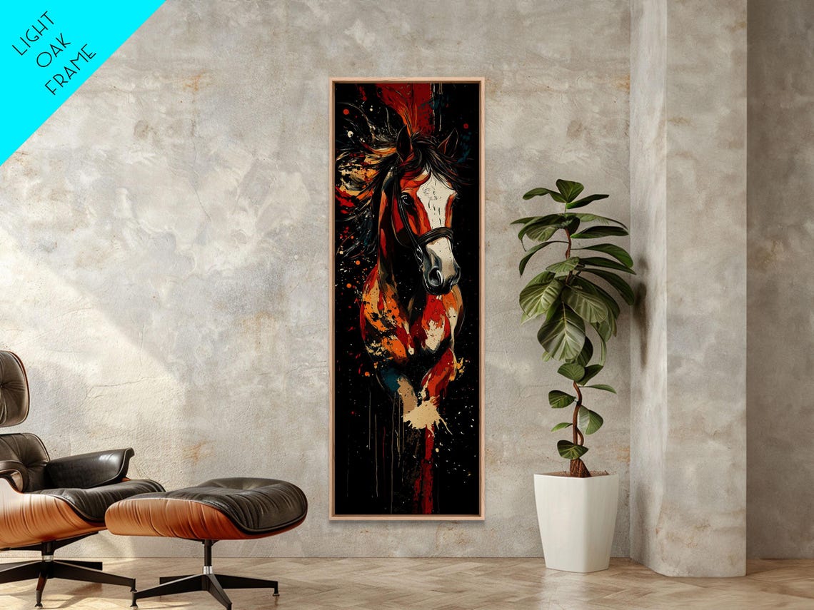 Fiery Red Horse Portrait Tall Vertical Bold Abstract Animal Wall Art - Image 5