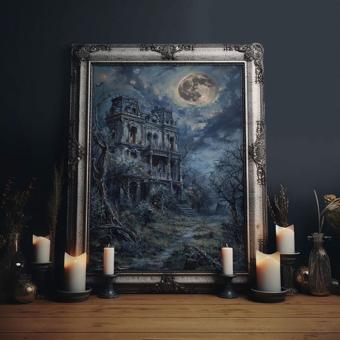 Haunted Victorian Mansion Halloween Art Print, Gothic Decor