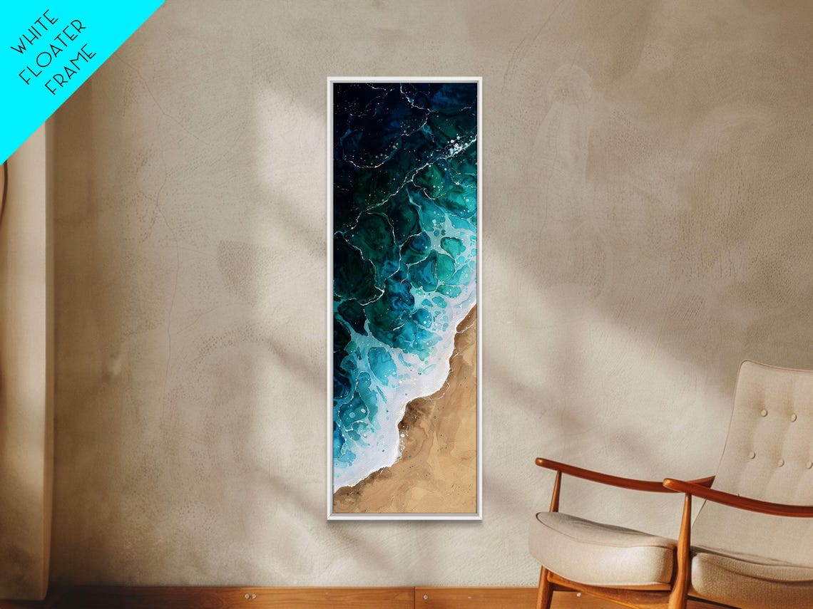 Aerial Ocean Waves Over Sandy Shore Turquoise Coast Abstract Poster