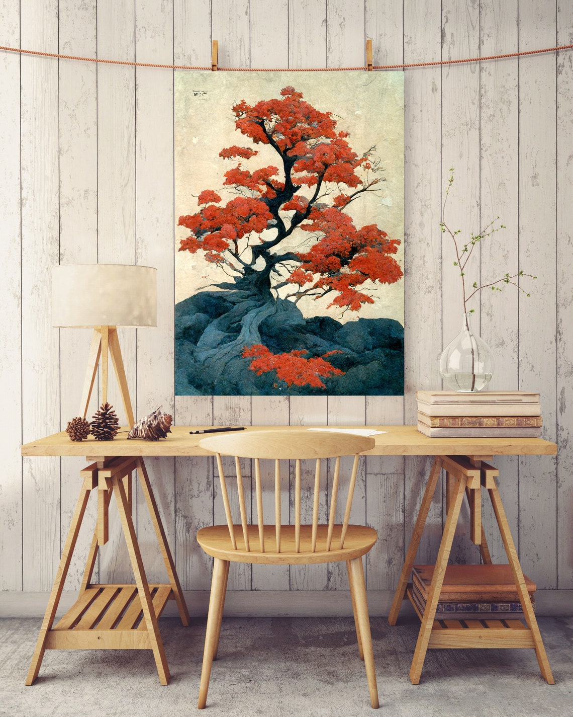 Japanese Maple Tree Red Foliage Vintage Woodblock Style Poster - Image 6